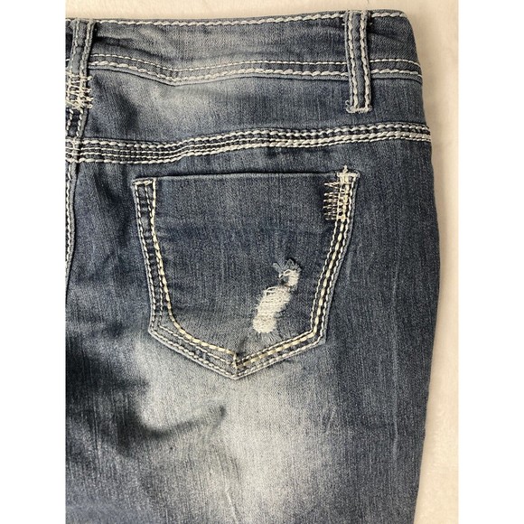 Bongo Womens Y2K Denim Distressed Jeans Low Rise Rolled Hem Embroidered Size 7 - Picture 12 of 16